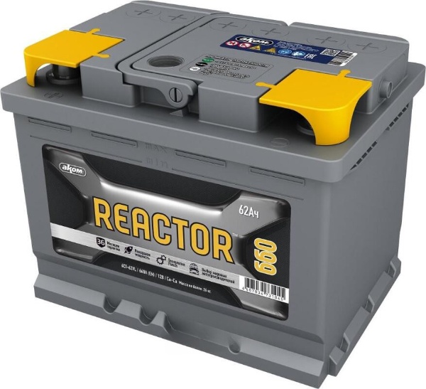 Батарея аккумуляторная REACTOR 4607034730109 62А/ч 660А обратная полярн. стандартные (Европа) клеммы